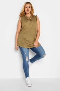 YOURS Curve Brown Frill Sleeve Blouse