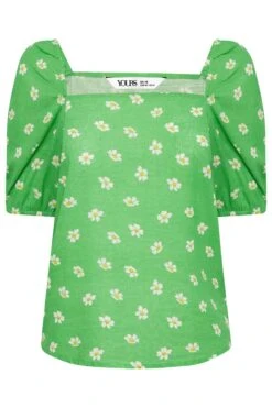 YOURS PETITE Curve Green Daisy Print Square Neck Top -Saga Dresses Shop 5e7da00e c311 43 174642 X