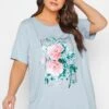 YOURS Curve Light Blue Floral Foil Print T-Shirt