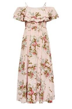 YOURS LONDON Curve Light Pink Floral Bardot Ruffle Maxi Dress -Saga Dresses Shop 5ecf62a3 a5a2 4a 161954 X