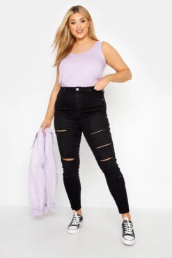 YOURS Curve Black Ripped Skinny Stretch AVA Jeans