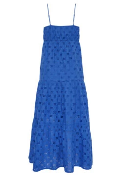 YOURS PETITE Curve Cobalt Blue Broderie Anglaise Strap Maxi Dress