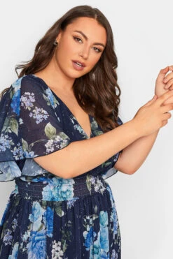 YOURS LONDON Blue Floral Angel Sleeve Wrap Dress 8 YOURS LONDON Blue Floral Angel Sleeve Wrap Dress -Saga Dresses Shop 5f343295 3059 49 162049 D