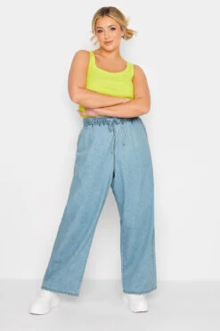 YOURS Curve Light Blue Pull On Wide Leg Jeans