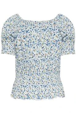 YOURS PETITE Curve White & Blue Floral Bardot Top -Saga Dresses Shop 5fa32af1 1f03 4c 174467 Y