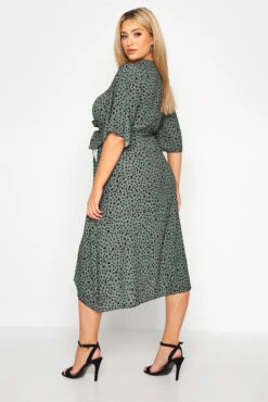 YOURS LONDON Curve Green Dalmatian Print Midi Wrap Dress -Saga Dresses Shop 6040aab6 53ee 44 157867 C