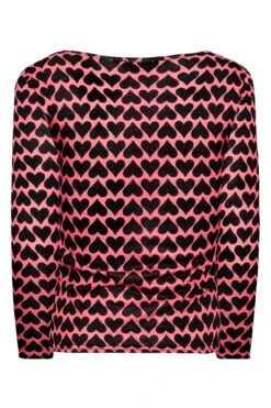 YOURS PETITE Curve Black & Pink Heart Print Square Neck Top