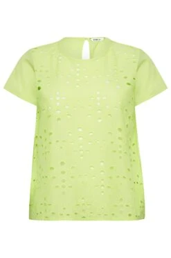 YOURS PETITE Curve Lime Green Broderie Anglaise Short Sleeve Top -Saga Dresses Shop 609f6585 dd32 4e 174454 X