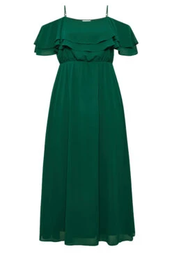 YOURS LONDON Curve Forest Green Bardot Ruffle Maxi Dress -Saga Dresses Shop 60d570cf b661 4e 161882 X