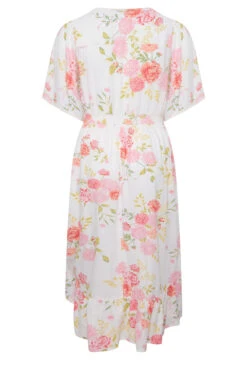YOURS Curve White Floral Print Dipped Hem Midi Dress -Saga Dresses Shop 60ec4c34 92cb 40 137329 Y