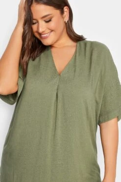 YOURS Curve Khaki Green Marl V-Neck Top -Saga Dresses Shop 60f9e654 2629 42 174269 D