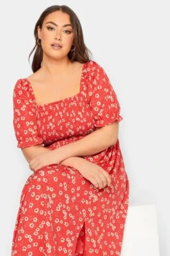 YOURS Curve Red Daisy Print Shirred Midi Dress 8 YOURS Curve Red Daisy Print Shirred Midi Dress -Saga Dresses Shop 611d1a53 6f19 45 137301 D