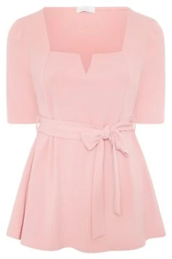 YOURS LONDON Curve Blush Pink Notch Neck Peplum Top -Saga Dresses Shop 618b2174 d836 46 157478 F