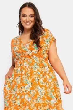 YOURS Curve Orange Floral Print High Low Wrap Dress 8 YOURS Curve Orange Floral Print High Low Wrap Dress -Saga Dresses Shop 626977d5 cb82 49 137468 D