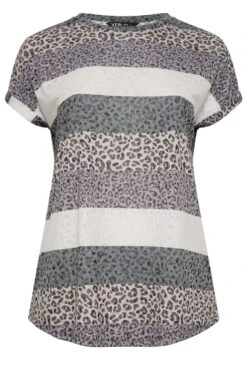 YOURS Curve Slate Grey Stripe Animal Print T-Shirt -Saga Dresses Shop 62998d8d b9eb 40 302234 X