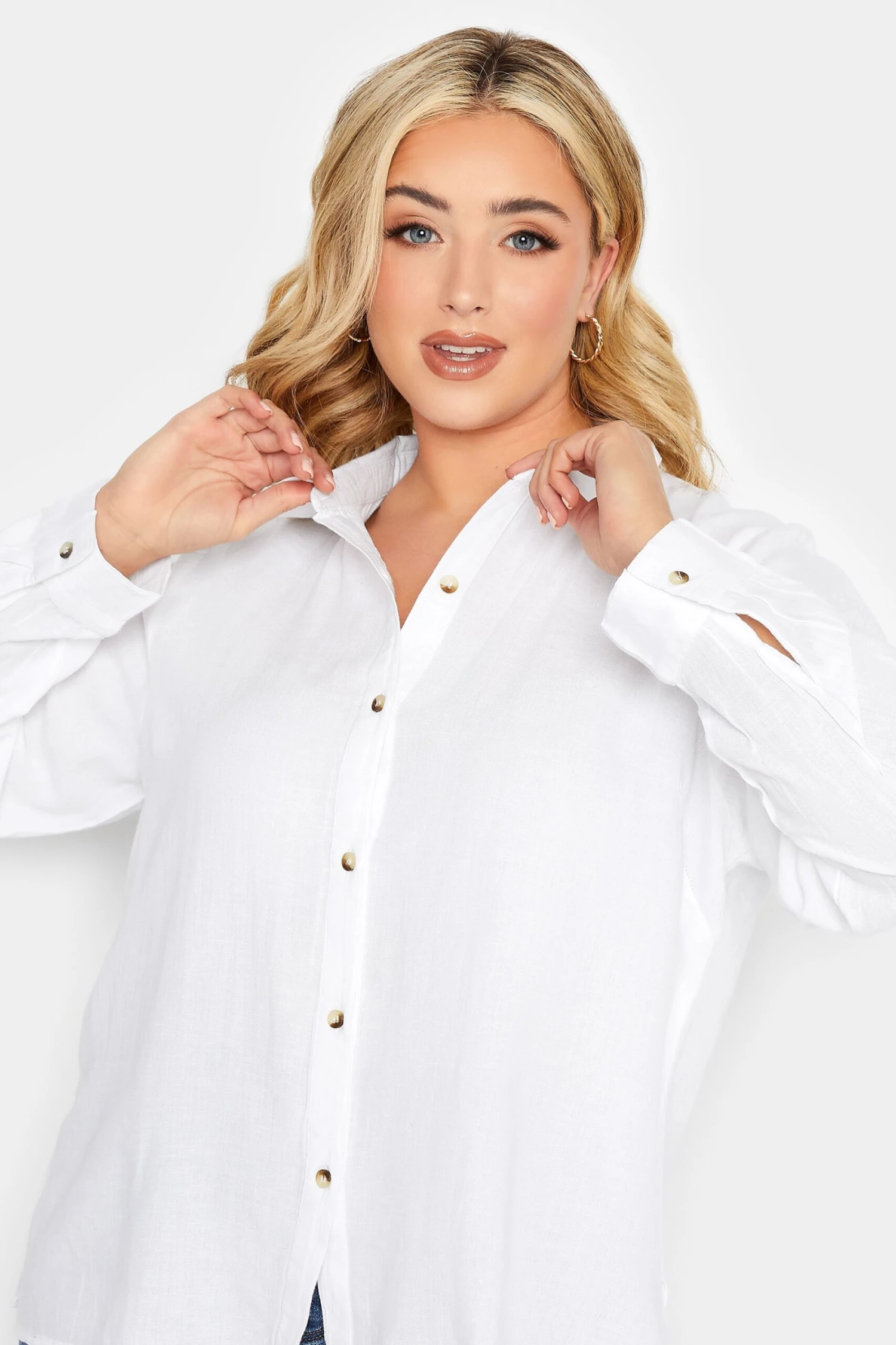 YOURS PETITE Curve White Linen Blend Shirt 3 YOURS PETITE Curve White Linen Blend Shirt - Image 3