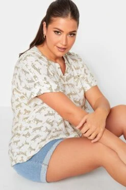 YOURS Curve White Leopard Print Short Sleeve Shirt -Saga Dresses Shop 62f7c4d7 f1bd 4e 131949 D
