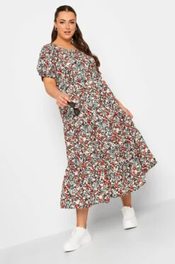 LIMITED COLLECTION Curve Black Ditsy Print Midaxi Smock Dress