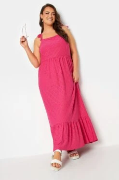 YOURS Curve Hot Pink Broderie Anglaise Maxi Dress