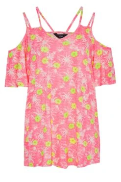 YOURS Curve Pink Floral Strappy Cold Shoulder Top -Saga Dresses Shop 64355e05 54ce 49 300807 X