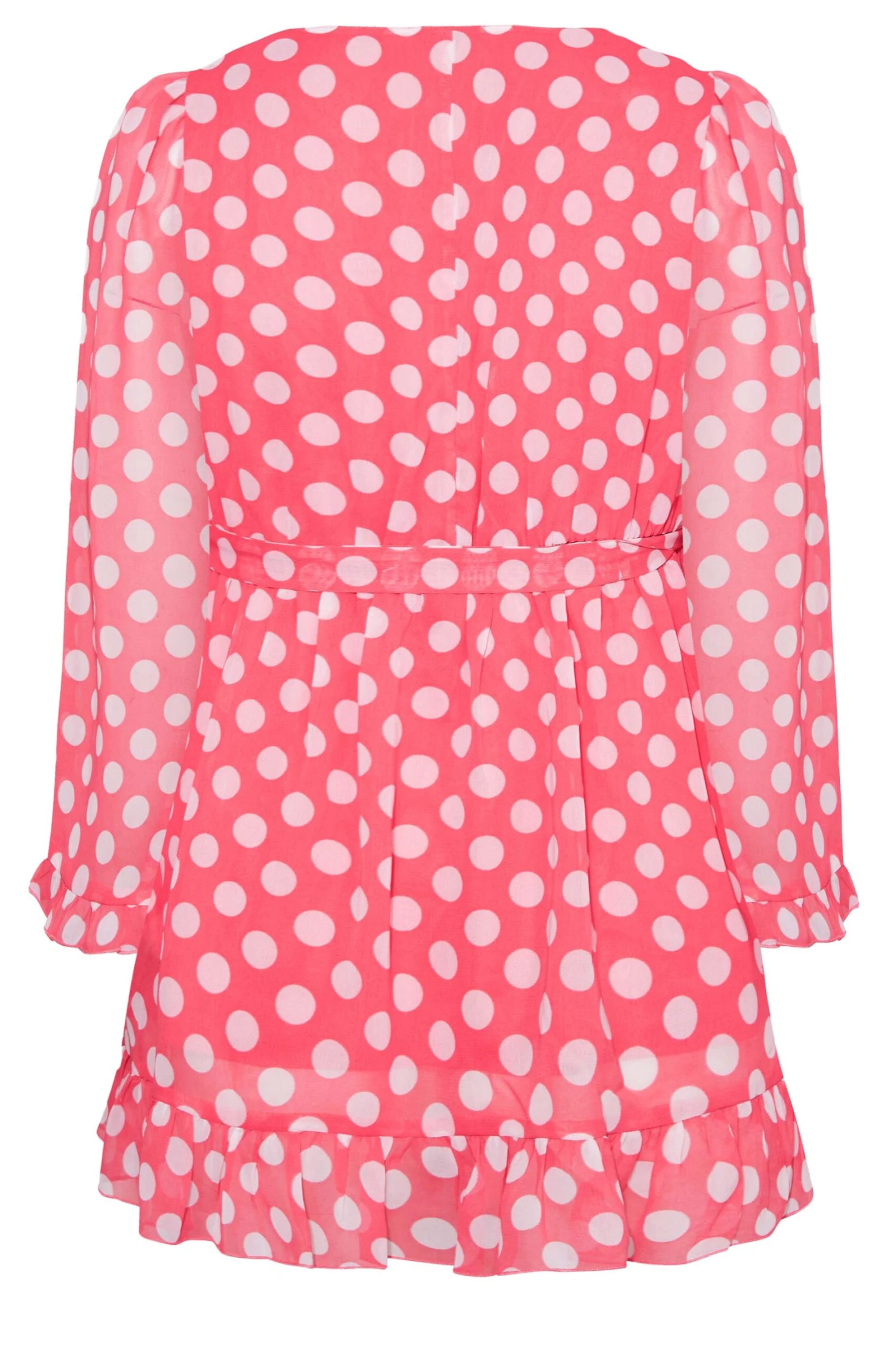 YOURS LONDON Curve Pink Polka Dot Ruffle Wrap Top 6 YOURS LONDON Curve Pink Polka Dot Ruffle Wrap Top - Image 6
