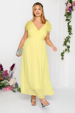 YOURS LONDON Curve Yellow Lace Detail Wrap Maxi Dress
