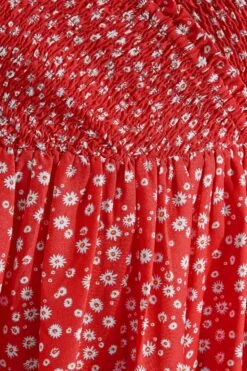 LIMITED COLLECTION Curve Red Daisy Shirred Bardot Peplum Blouse -Saga Dresses Shop 65a78ec1 6851 4b 214425 Z