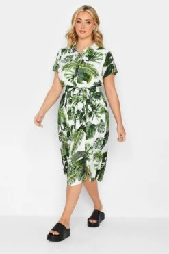 YOURS PETITE Curve Green Leaf Print Shirt Dress