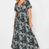 YOURS Curve Black V-Neck Floral Wrap Dress