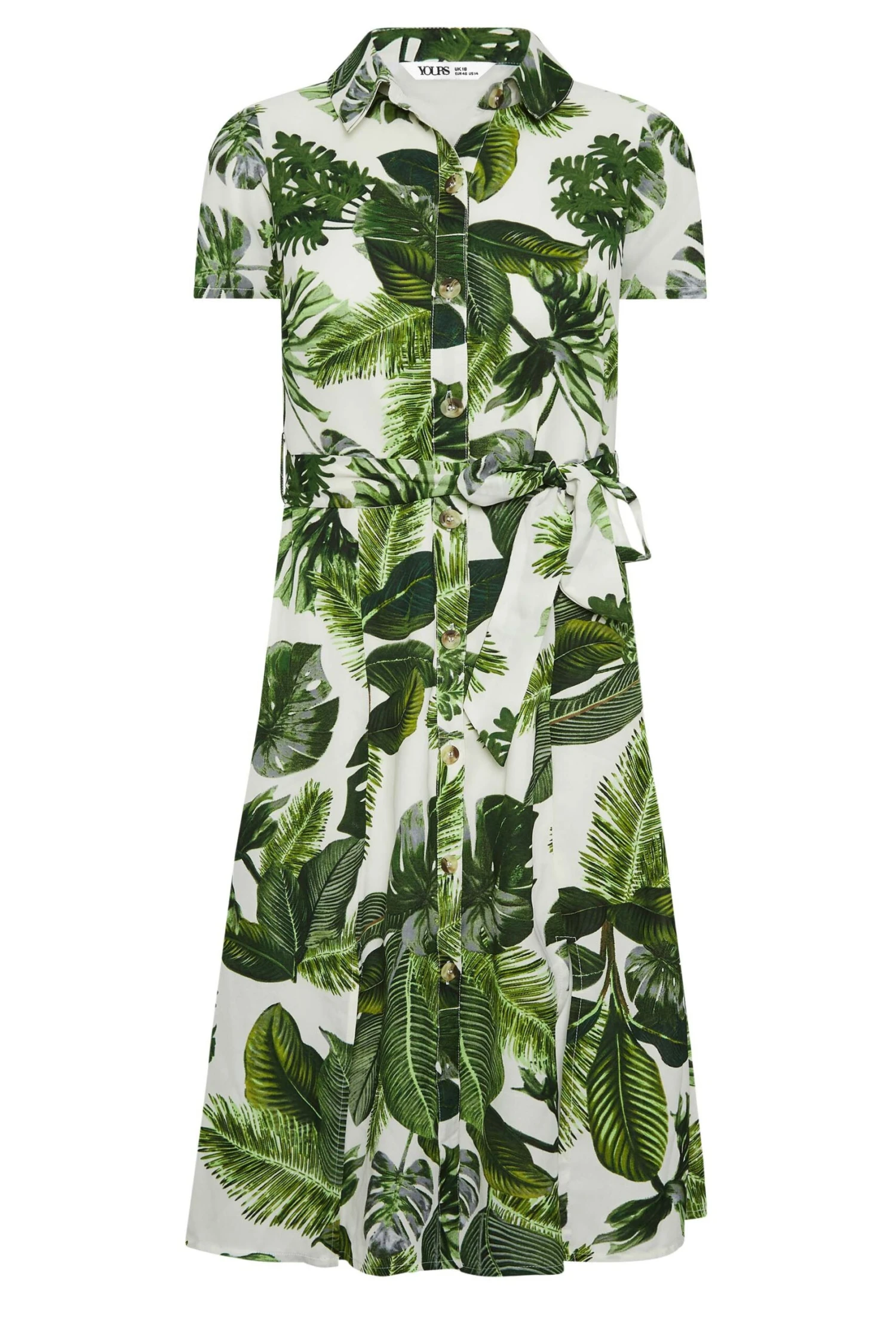 YOURS PETITE Curve Green Leaf Print Shirt Dress 5 YOURS PETITE Curve Green Leaf Print Shirt Dress - Image 5