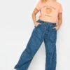 YOURS Curve Mid Blue Pull On Wide Leg Jeans