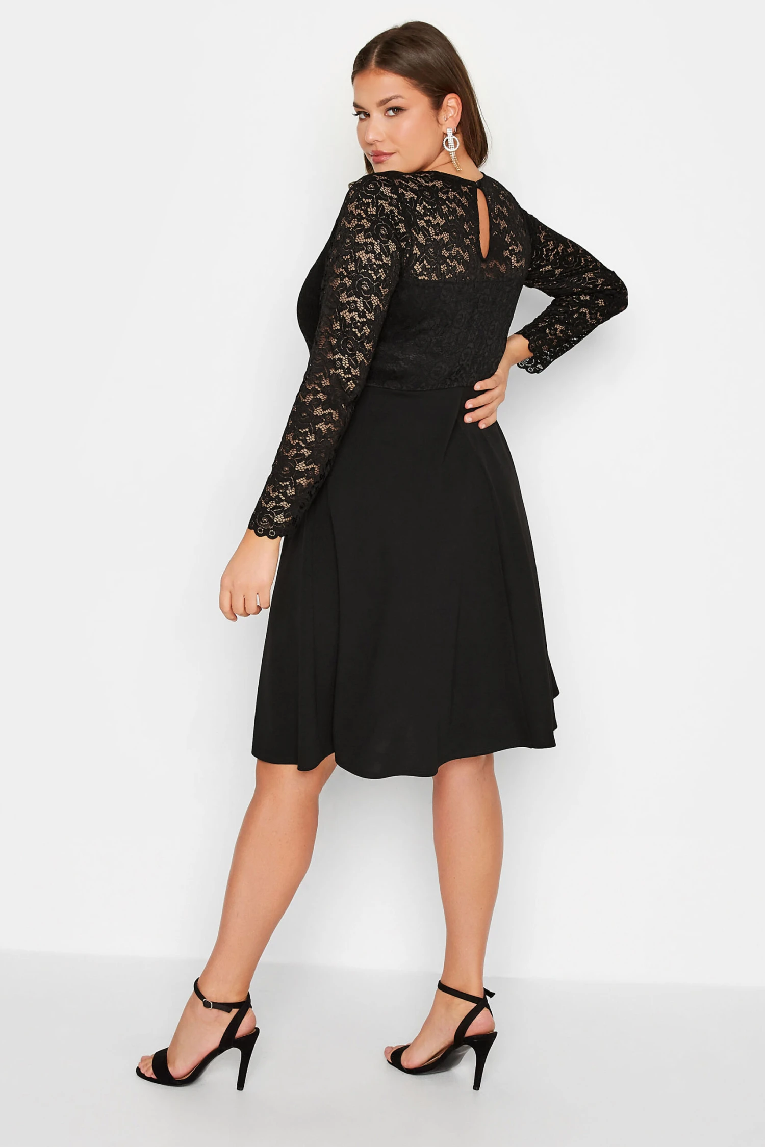 YOURS LONDON Curve Black Lace Plunge Skater Dress 2 YOURS LONDON Curve Black Lace Plunge Skater Dress - Image 2