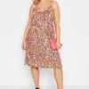LIMITED COLLECTION Curve Pink Floral Print Ring Front Midi Dress