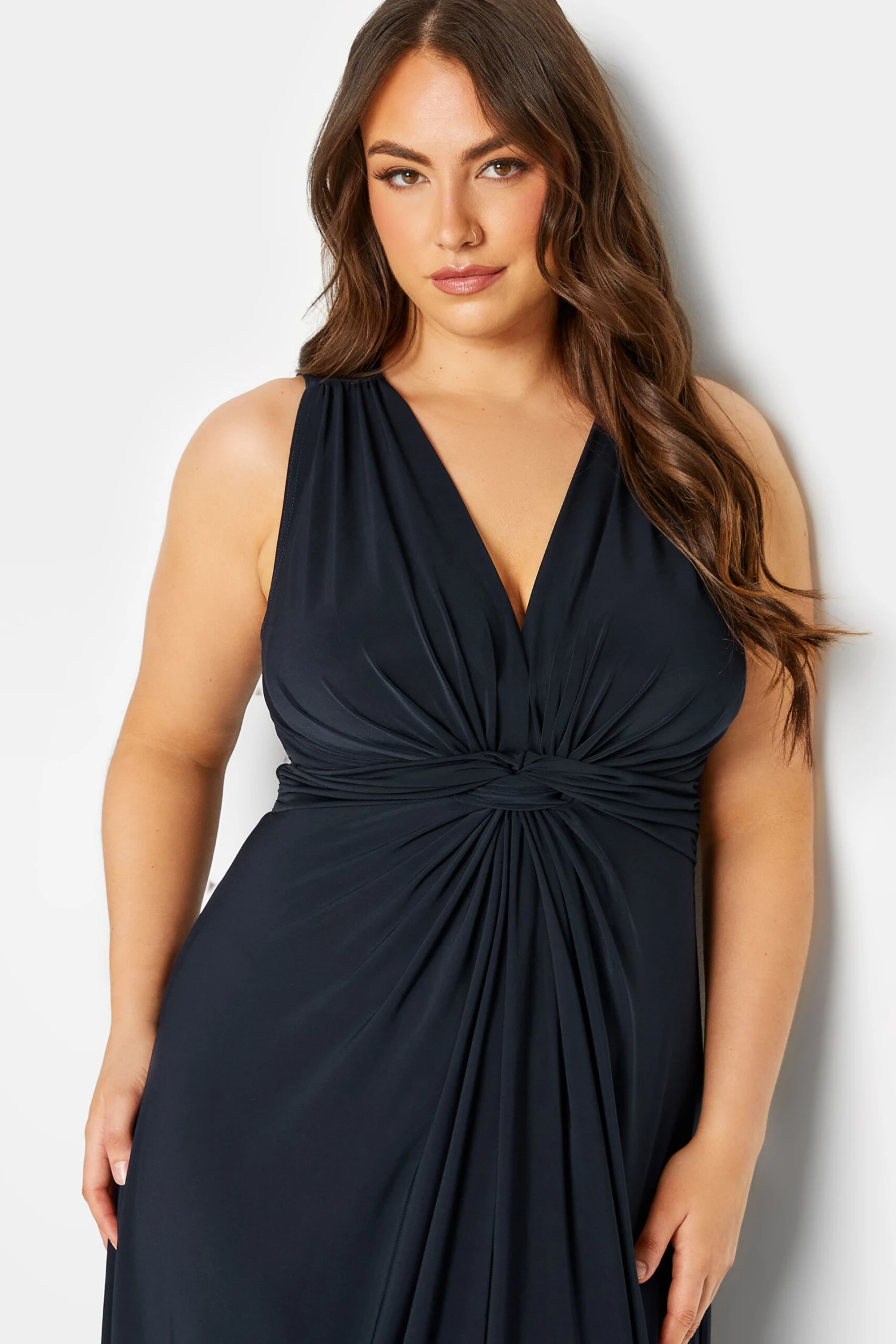 YOURS LONDON Curve Navy Blue Knot Front Maxi Dress 3 YOURS LONDON Curve Navy Blue Knot Front Maxi Dress - Image 3