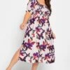 YOURS Curve Light Pink Butterfly Print Shirred Midaxi Dress
