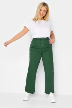 YOURS Curve Green Stretch Wide Leg Jeans