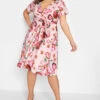 YOURS LONDON Curve Pink Floral Print Wrap Midi Dress