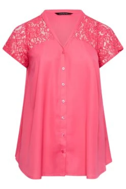 LIMITED COLLECTION Curve Pink Lace Insert Blouse -Saga Dresses Shop 6952bdac 1722 4a 215736 X