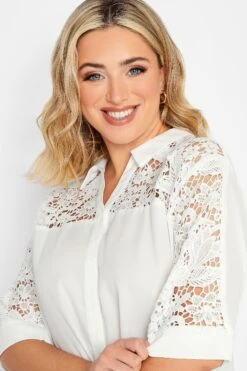 YOURS LONDON Curve White Lace Insert Shirt -Saga Dresses Shop 69a87fff 270d 44 162139 D