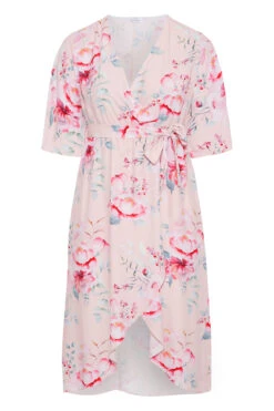 YOURS LONDON Curve Pink Floral Wrap Dress -Saga Dresses Shop 6a65af83 747a 4e 161279 F