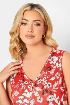 YOURS Curve Red Floral Pleat Front Vest Top -Saga Dresses Shop 6ae33934 0895 4f 301999 D