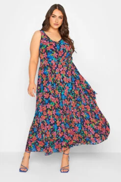 YOURS LONDON Curve Blue Floral Pleated Maxi Dress