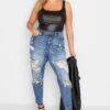 YOURS FOR GOOD Curve Mid Blue Extreme Distressed MOM Jeans