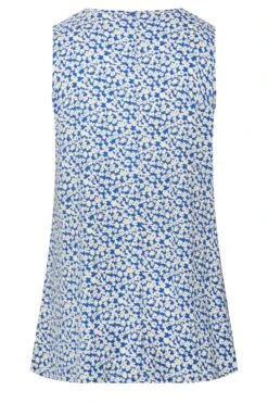 YOURS Curve Blue Daisy Print Pleat Front Vest Top -Saga Dresses Shop 6bcaf47e 4832 41 302069 Y