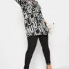 YOURS Curve Black & White Geometric Print Utility Tunic Shirt