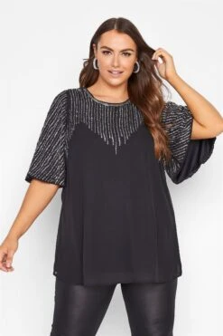 LUXE Curve Black Hand Embellished Sweetheart Blouse -Saga Dresses Shop 6d2d7235 d1ba 43 157940 E