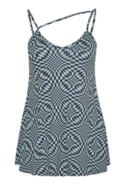 LIMITED COLLECTION Curve Blue Checkerboard Print Strap Detail Cami Top -Saga Dresses Shop 6db54e06 4218 4e 214643 X