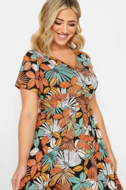 YOURS Curve Black & Orange Leaf Print Maxi Dress -Saga Dresses Shop 6db85e35 0dff 46 302065 D