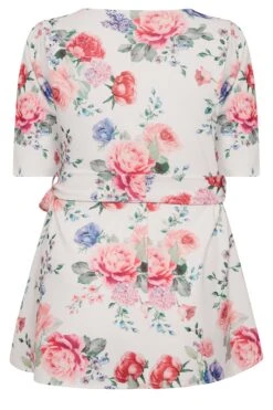 YOURS LONDON Curve White & Pink Floral Print Peplum Top -Saga Dresses Shop 6e23c079 dbd5 44 162182 Y