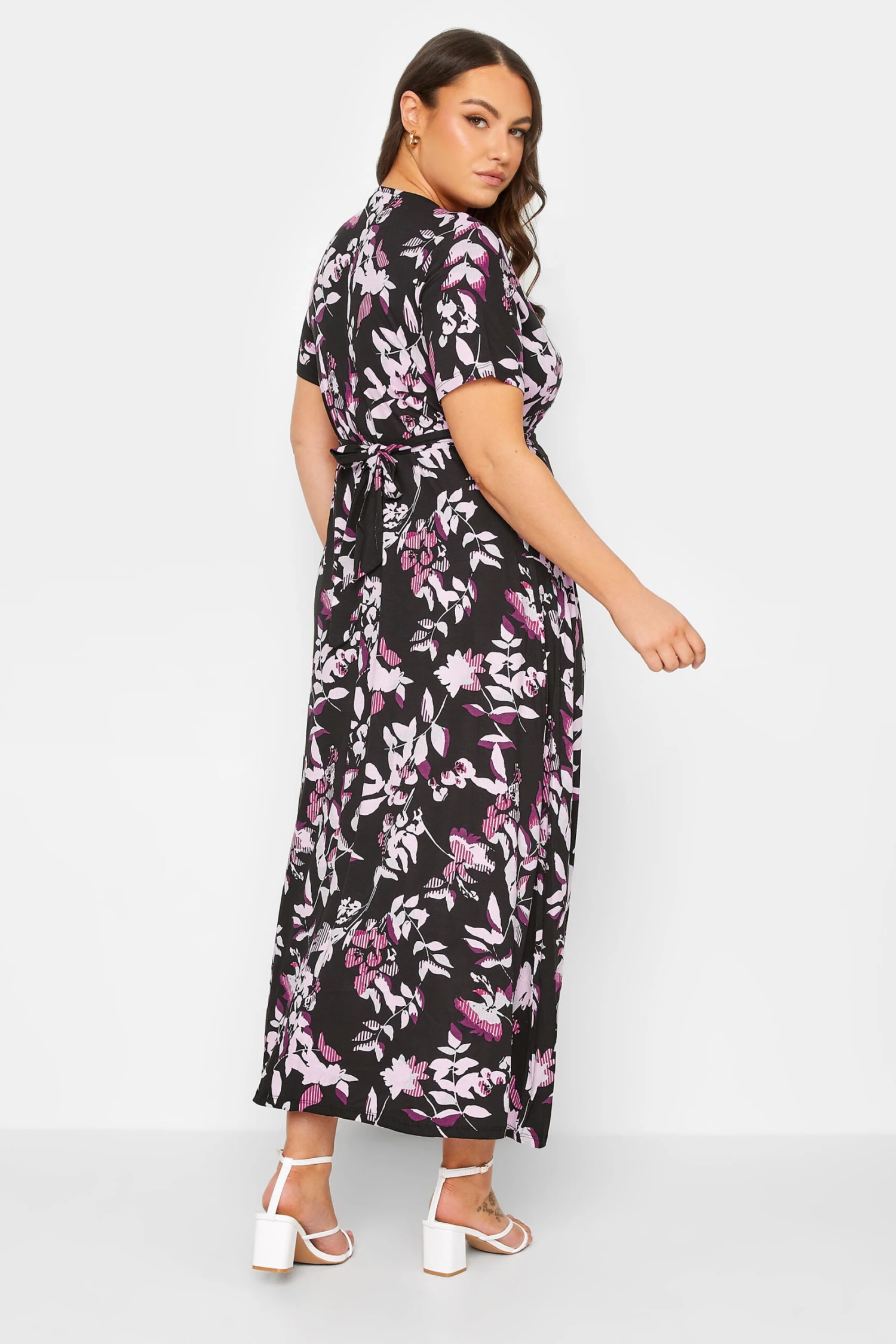 YOURS Curve Black Leaf Print Wrap Maxi Dress 2 YOURS Curve Black Leaf Print Wrap Maxi Dress - Image 2